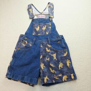 Vtg Not Guilty Women/Jr 90s Y2k Short Overalls Sz S Golden Cherub Angel Pockets